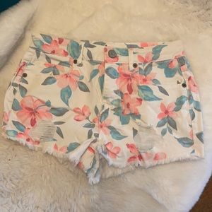 Aerie high rise cut off distressed floral shorts
